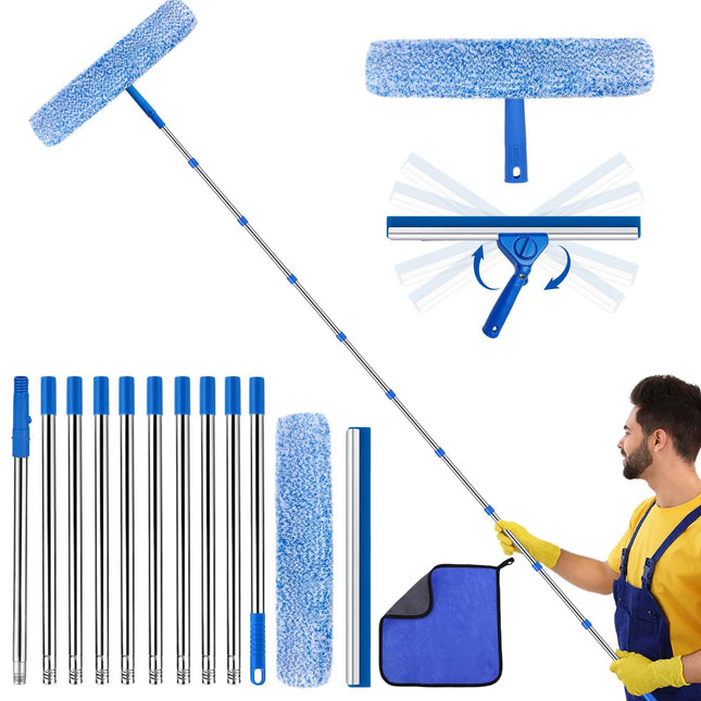 12.7Ft (3.9m) Window Squeegee Cleaning Equipment kit with Long Handle - Extendable Window Cleaner Tool Kit, Window Squeegee and Microfiber Window
