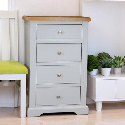 GROFurniture Cashmere Grey Chest of Drawers, Solid Built Chest of Drawer for Bedroom, 4 Drawer Tallboy Chest, Bedroom Storage Chest, Slim Chest of