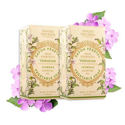 Panier des Sens Verbena Soap Bar 2x150g - Moisturizing Gentle Scented Bar Soap with Sweet Almond - 97% Natural Ingredients Made in France - Vegan Body