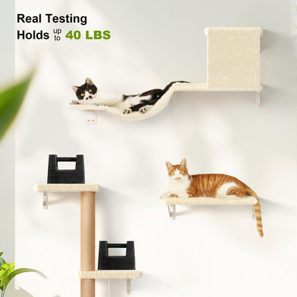 FUKUMARU Cat Wall Shelves, Stable & Safe 4 in 1 Large Cat Walls Furniture Set, Wooden Kitten Climbing Wall with Scratching Post for 16 Inch Drywall -