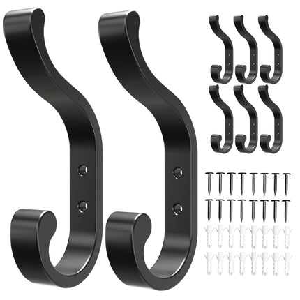 8-Pack Wall Hooks for Hanging Coats - Black Heavy Duty Coat Hook Wall Mounted, Screw-in Hooks for Towels, Clothes, Backpacks, Bags, Robes, Hats, Keys