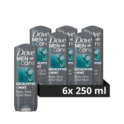 Dove Men+Care Revitalising Eucalyptus & Mint Fragrance 3 in 1 Hair, Face and Body Cleanser Shower Gel Body Wash with MicroMoisture technology for 24