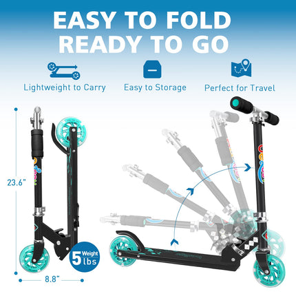 BELEEV V1 Scooter for Kids, 2 Wheels Folding Kick Scooter for Children Girl and Boys, 3 Adjustable Height, Flashing Light up Wheels, Lightweight