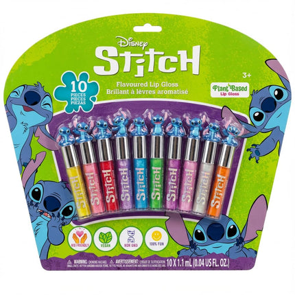 Stitch 10 Piece Plant Based Lip Gloss, Girls Party Favours, First Makeup Set for Girl, Perfect for Parties, Sleepovers and Birthday Gifts, Ages 3+, by
