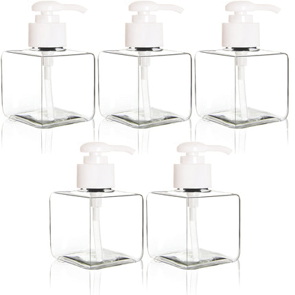Youngever 5 Pack 250ML Clear Plastic Square Pump Bottles, Refillable Plastic Pump Bottles for Dispensing Lotions, Shampoos