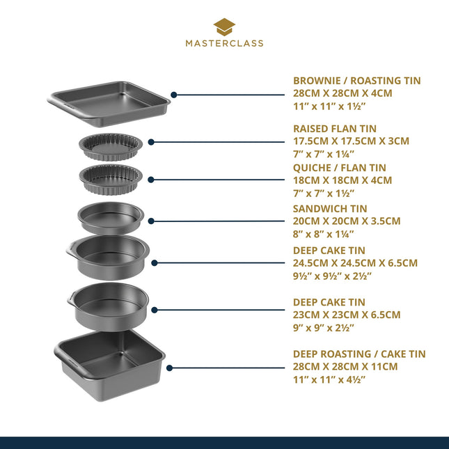 MasterClass Smart Space Non Stick Bakeware/Baking Set, Carbon steel, Grey, 7 Pieces