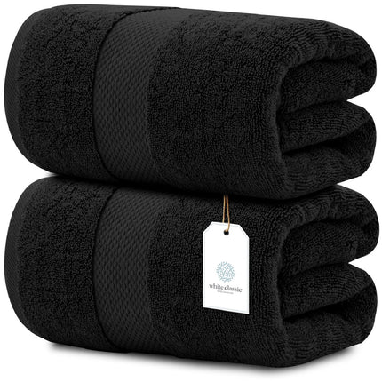 White Classic Luxury Soft Black Bath Sheet Towels - 650 GSM Cotton Luxury Bath Towels Extra Large 98x178 cm, Highly Absorbent and Quick Dry, Hotel