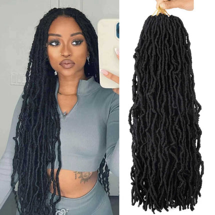 Alaleibaby Faux Locs 24 Inch Crochet Hair New Soft Locs 6 Packs/Lot Curly Wavy Pre-Looped Faux Locs Goddess Synthetic Fiber Hair Extensions (24 Inch,