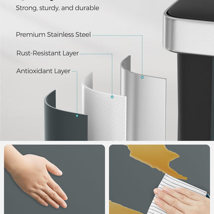 SONGMICS Kitchen Bin, 2 x 30L Stainless Steel Pedal Rubbish Bin with 15 Trash Bags, Recycling and Waste, with Plastic Inner Buckets, Lid, Soft