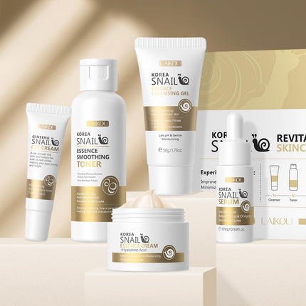 LAIKOU Korea Snail Mucin Skincare Set, Face Care Kit with Hyaluronic Acid, Niacinamide & Red Ginseng, Hydrating Cleanser, Toner, Serum, Eye Cream,