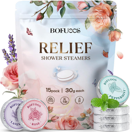 Bofuoos Shower Steamers Aromatherapy Gifts for Women, Bath Bombs with Essential Oil for SPA, Birthday Valentines Gifts for Her Mum Girlfriend (15 pcs)