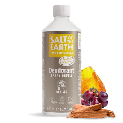 Salt of the Earth - Natural Deodorant Spray Refill - Amber & Sandalwood - 100% Natural Origin Ingredients - Vegan - Suitable for Men, Women & Children