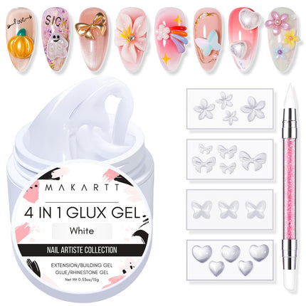 Makartt Builder Gel For Nails - 4 in 1 Nail Extension Gel, Nail Glue for Acrylic, Nail Rhinestone Glue Strengthen UV Gel, 3D Nail Sculpture Hard