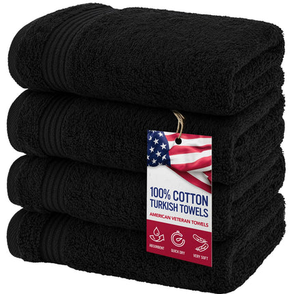 American Veteran Towel, Hand Towels for Bathroom Set of 4, 100% Cotton Turkish Hand Towel Sets Clearance Prime, Soft Drying Hand Face Towels, Black