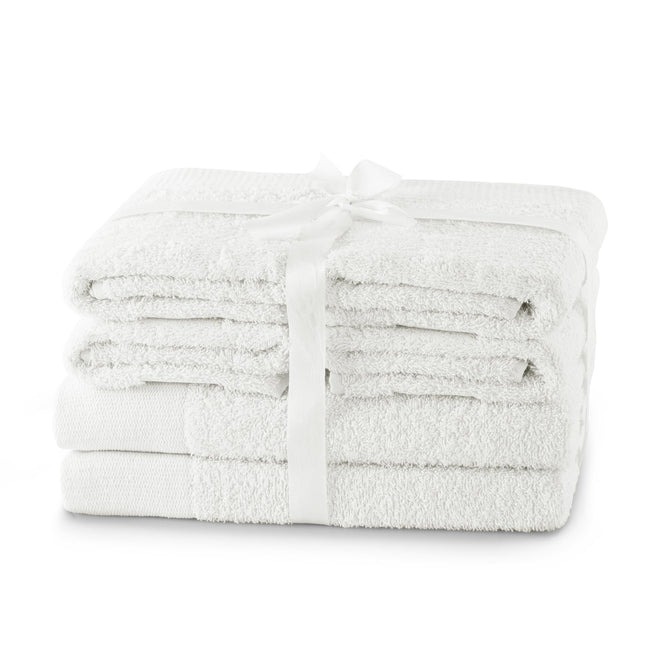 AmeliaHome Set 6pcs 4 Towels 50x100 cm and 2 Bath Towels 70x140 cm 100% Cotton Absorbent White Amari