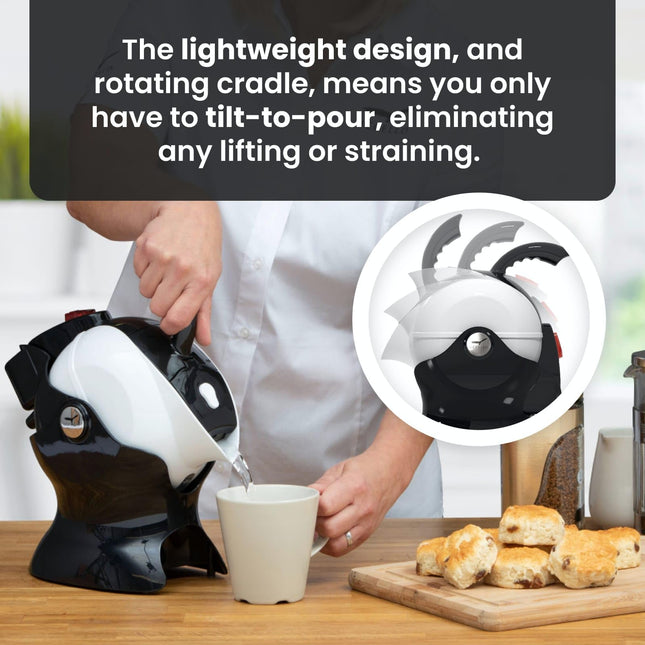 Uccello Electric Safety Kettle | Black Tipper Base Included | Effortless Pour Every Time | Daily Living Drinking Aid For Disabled and Seniors | 1.5