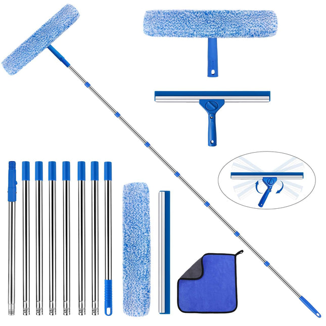 10Ft (3m) Window Squeegee Cleaning Equipment kit with Long Handle - Extendable Window Cleaner Tool Kit, Window Squeegee and Microfiber Window Washer