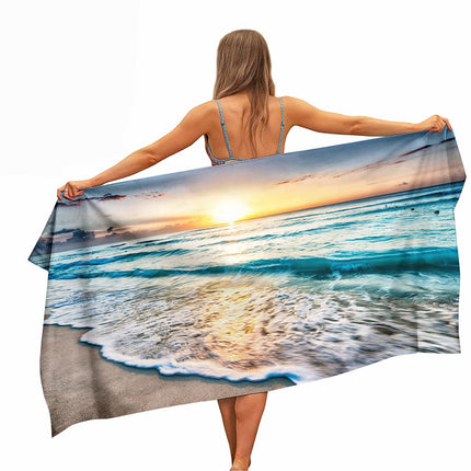 Ulticool - Sea Waves Beach Natural - Towel Microfibre - Travel Towel Quick Drying Bath Towel - 160x80 cm - for Travel Fitness Gym Sports - for Men or
