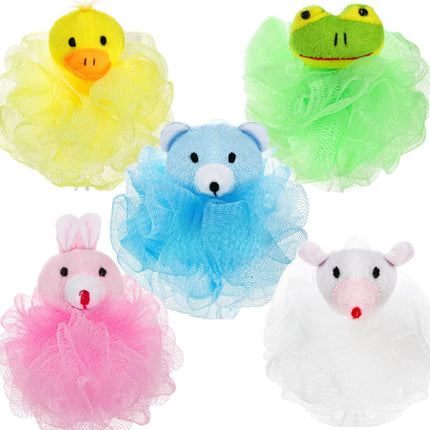 Mezchi 15 Pieces Kids Shower Loofah Sponge, Animal Design Bath Sponges for Shower, Colorful Cartoon Shower Scrubber for Body, Shower Sponge Pouf for