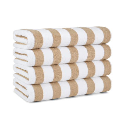 Arkwright Striped Beach Towels (30x60, 4 Pack) - 100% Cotton Perfect Pool Towels, Bath Towels (Beige)