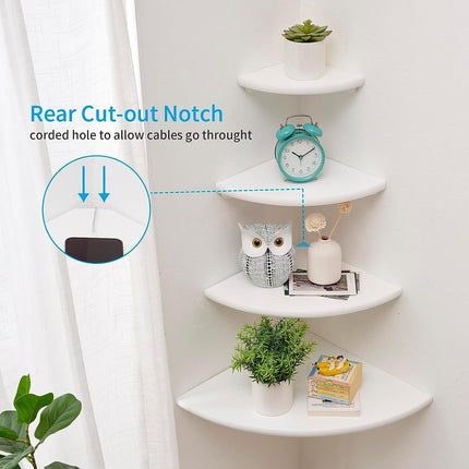 Gieanoo White Corner Shelves Wall Mount, Set of 3 White Oak Wood Floating Corner Wall Shelves Small Corner Plant Stand for Bedroom,Kitchen