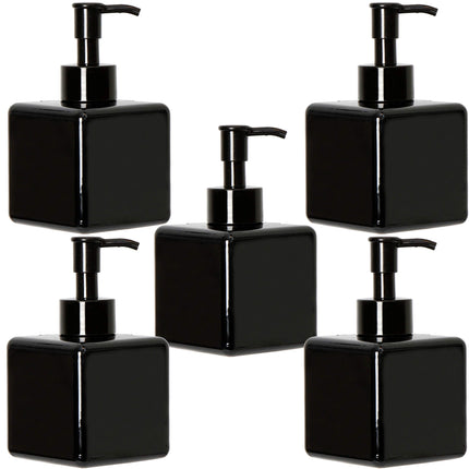 Youngever 5 Pack 250ML Black Plastic Square Pump Bottles 8 Ounce, Refillable Plastic Pump Bottles for Dispensing Lotions, Shampoos and More
