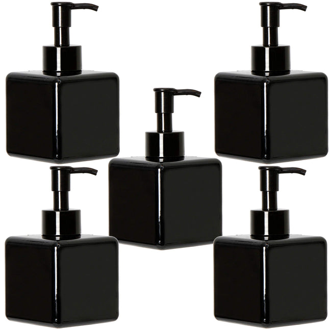 Youngever 5 Pack 250ML Black Plastic Square Pump Bottles 8 Ounce, Refillable Plastic Pump Bottles for Dispensing Lotions, Shampoos and More