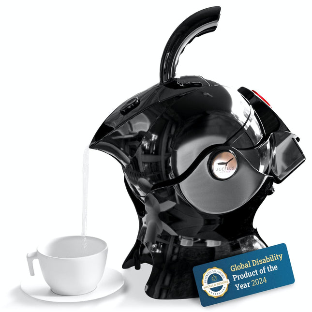 Uccello Electric Safety Kettle | Black Tipper Base Included | Effortless Pour Every Time | Daily Living Drinking Aid For Disabled and Seniors | 1.5