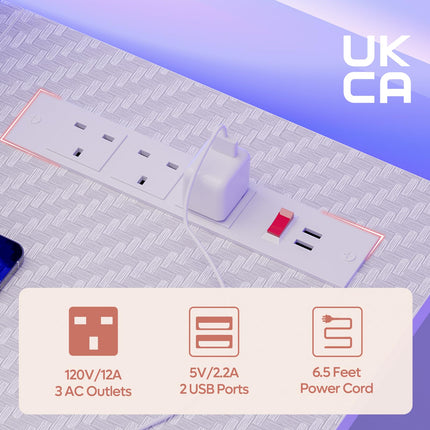 Bestier Gaming Desk 131.6 CM with Power Outlets & LED Light Computer Desk with Monitor Stand Gamer Workstation with Cup Holder & Headset Hooks for