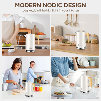 London Boutique Electric Kettle, Stainless Steel kettles Electric, Cordless Fast Boil Electric kettle with Wood Effect, Boil Dry Protection,