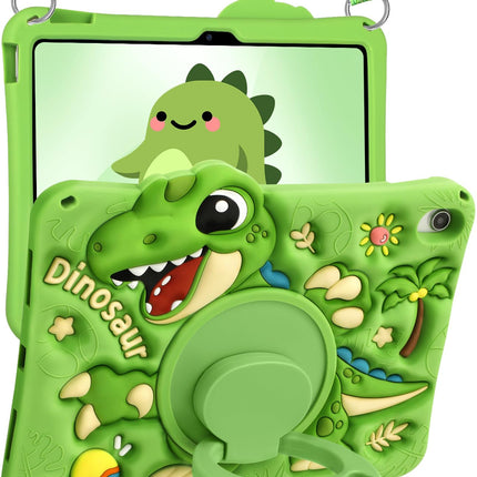Kokaade for iPad 10th Generation/A16 Case - Soft Silicone with Shoulder Strap & Rotating Stand Cute Cartoon Dinosaur for Boys Girls Teens for iPad