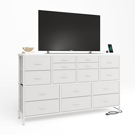 CAIYUN Chest of Drawers Bedroom, Contains 2 AC Ports & 2 USB, Bedroom Cabinet, 16 Storage Fabric Drawers Dresser for Bedroom, TV Stand Dresser with