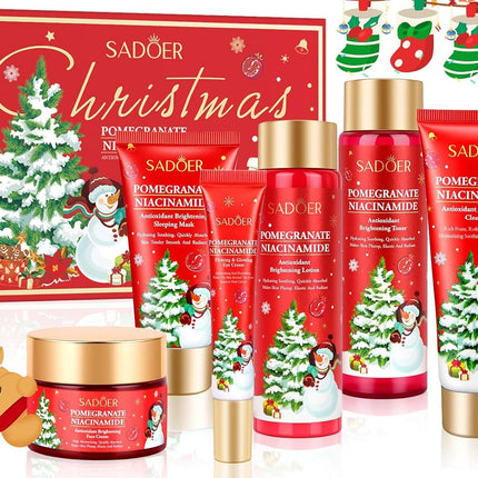 Christmas Pomegranate Skincare Set-6 Pcs Skin Care for Women-Teenage Girls Gift Set-Cleanser,Toner,Lotion,Face Cream,Eye Cream,Sleeping Mask Travel
