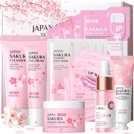 Sakura Skin Care Sets & Kits, Girls Pamper Set, Face Care Sets For Women, 20PCS Teenage Girls Gifts - Cleanser, Serum, Eye Cream, Face Cream, Hand