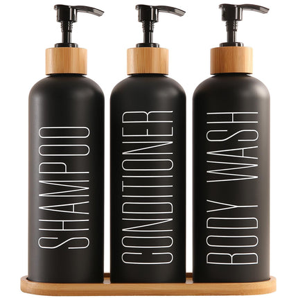 Shampoo and Conditioner Dispenser, Contains Shampoo Conditioner Body Wash Bottle, 500ml Refillable Shampoo Bottle with Bamboo Pumps & Tray, Modern