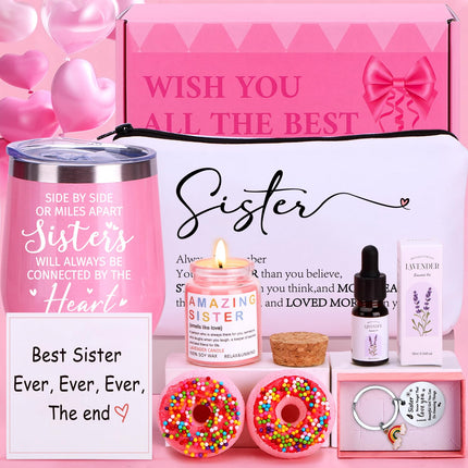 Sister Gifts From Sister Brother, Sister Birthday Gifts,Pamper Gifts Relaxation Spa Bath Set Big/Little Sister Care Package Box,Christmas Xmas Think