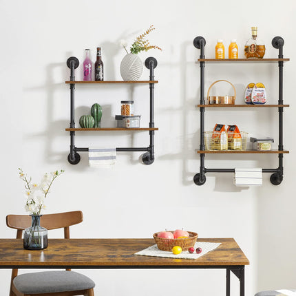 YMYNY 3-Tier Industrial Pipe Wall Mount Shelves, Rustic Storage Shelves, Floating Shelves, Wall Mount Bookshelf, Kitchen Spice Rack, for Bedroom,