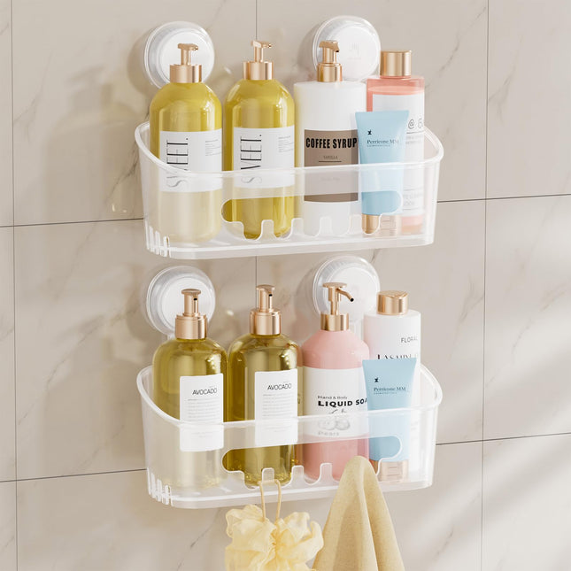 TAILI Shower Caddy Suction Cup 2 Pack Heavy Duty Bathroom Shower Organizer Removable Shelves for Inside Shampoo Wall Mounted Plastic Storage for