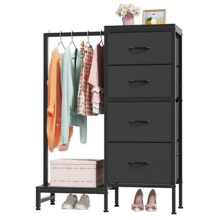 OYRREU 111cm Tall Chest of Drawers for Bedroom, 4 Fabric Drawer Small Dresser Black Storage Unit for Hallway Living Room Entryway, Reversible Closet