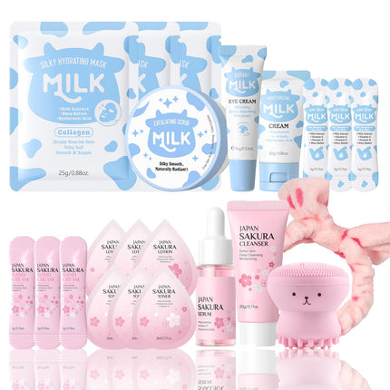 22PCS Milk & Japan Sakura Skin Care for Kids 10-12 Gifts - Teenage Girls Gifts - Milk Skincare Set - Sakura Skin Care Sets & Kits - Daily Skin Care