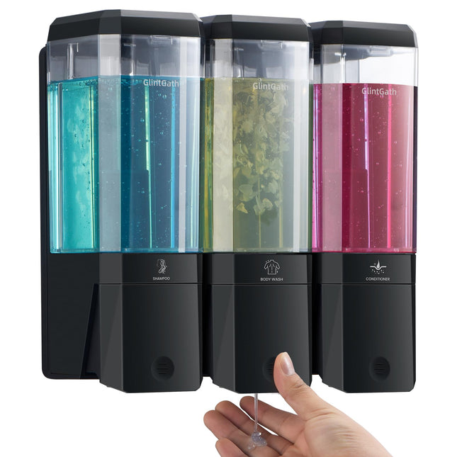 Shampoo and Conditioner Dispenser,GlintGath Shower Dispenser 3 Chamber No Drill Shampoo Dispenser for Shower Wall Mounted for Bathroom Hotel,Large