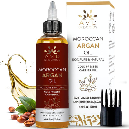 AVD Organics Argan Oil 120ml ? 100% Pure Moroccan Argan Oil for Hair, Skin & Nails | Natural Hydrating & Nourishing Oil for Shine, Softness & Repair