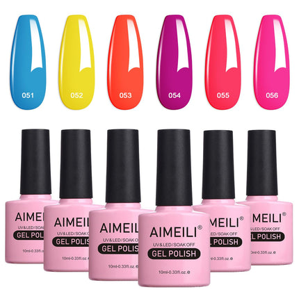 AIMEILI Neon Gel Nail Polish, 6 Colours Red Yellow Summer Gel Polish Set UV LED Fluorescent Nail Salon Set Gel Nail Varnish Manicure - Long Lasting &