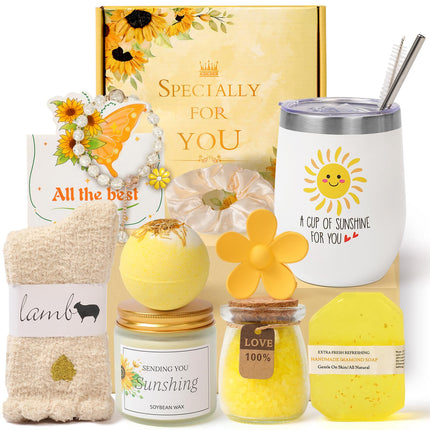 Sunflower Gifts for Women, Birthday Hampers Pamper Gifts for Her, Get Well Soon Gift Baskets Self Care Package Relaxation Bath Set Christmas Gifts for