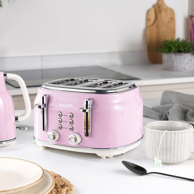 Salter Retro Pink 1.7 L Kettle  3KW Rapid Boil, 360 Base, Removable Limescale Filter, Cordless, Water Level Window, Blue Indicator Light, Boil Dry