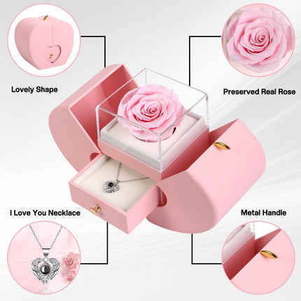 Firestyle Preserved Real Rose Gifts for Women,Mum,Wife,Eternal Flowers Rose with I Love You Necklace in 100 Languages,Gifts for her on Birthday,
