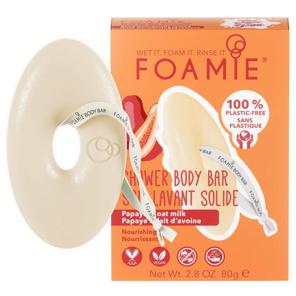 FOAMIE Shower Body Wash Bar, Papaya & Oat Milk. Plastic-Free, Soap-Free, No Sulphates or Parabens. Made Sustainably in the UK. 100% Vegan and Cruelty