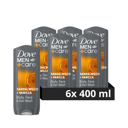 Dove Men+Care Sandalwood & Vanilla Men's Body Cleanser shower gel Body Wash with MicroMoisture technology 3-in-1 Hair, Face and Body Wash for 24 hour