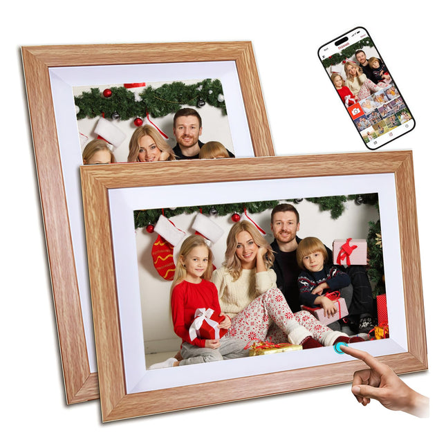 10.1" HD IPS WiFi Digital Photo Frame ? Oak Finish, 32GB, Auto-Rotate, Share Photos & Videos via App