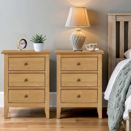 Hallowood Furniture Aston Bedside Table with 3 Drawers, Set of 2 Bedside Cabinet, Wooden Small Chest of Drawers for Bathrooms, Hallways, Dining Rooms